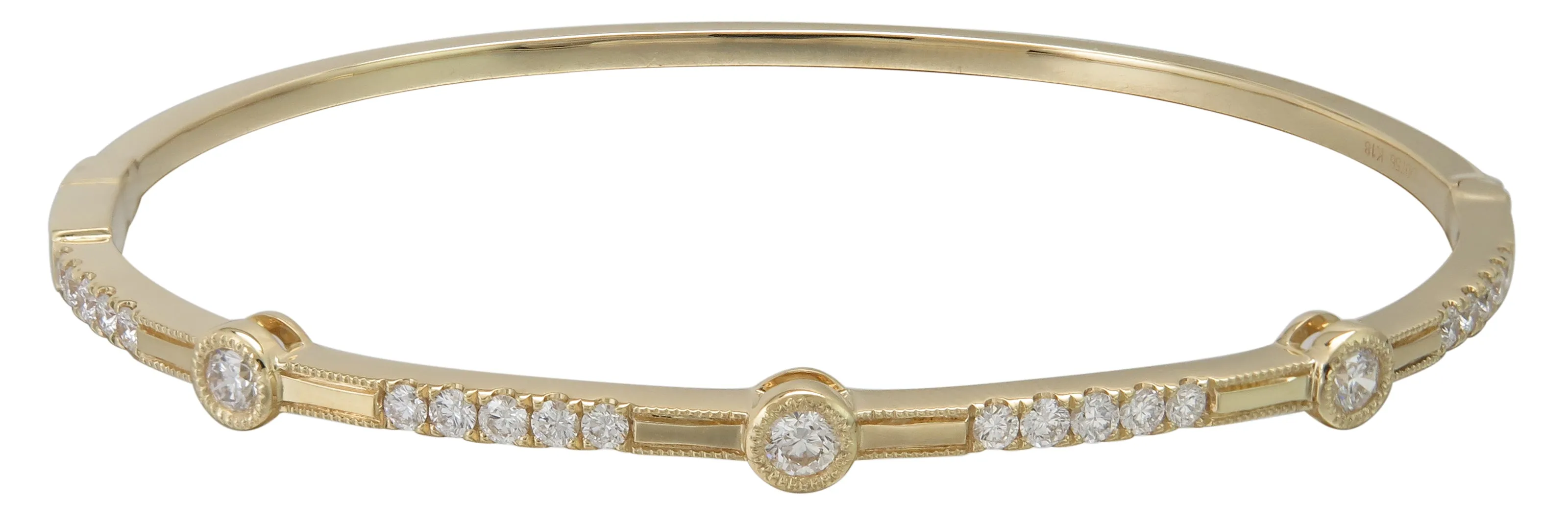 Bezel Set Diamond Station Bangle Bracelet with Milgrain Details
