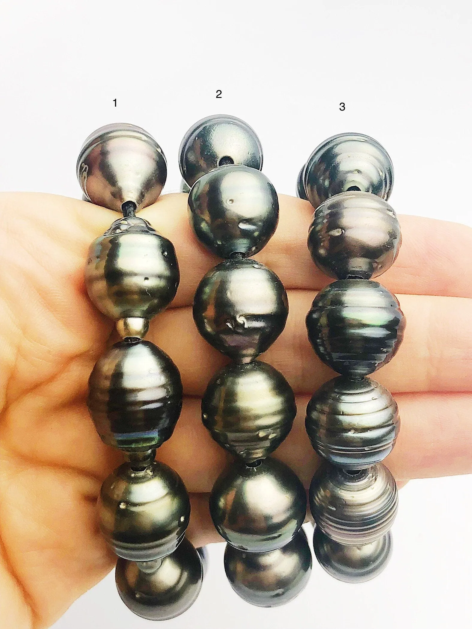 BIG Tahitian Pearl Bracelet on Leather - 16mm to 14mm (399 No. 1-3)