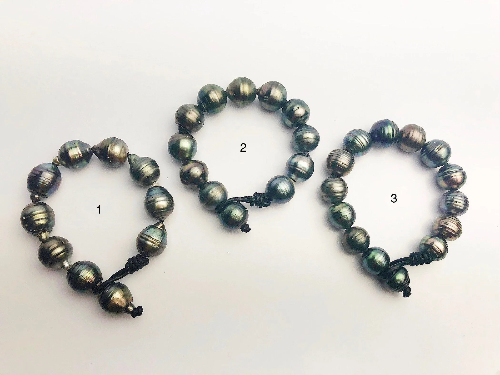BIG Tahitian Pearl Bracelet on Leather - 16mm to 14mm (399 No. 1-3)
