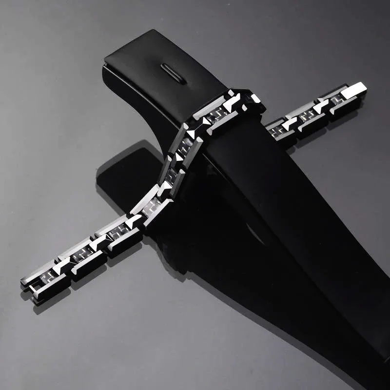 Black Ceramic and Tungsten Link Bracelet