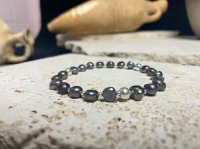 Black Freshwater Pearl And Silver Bracelet