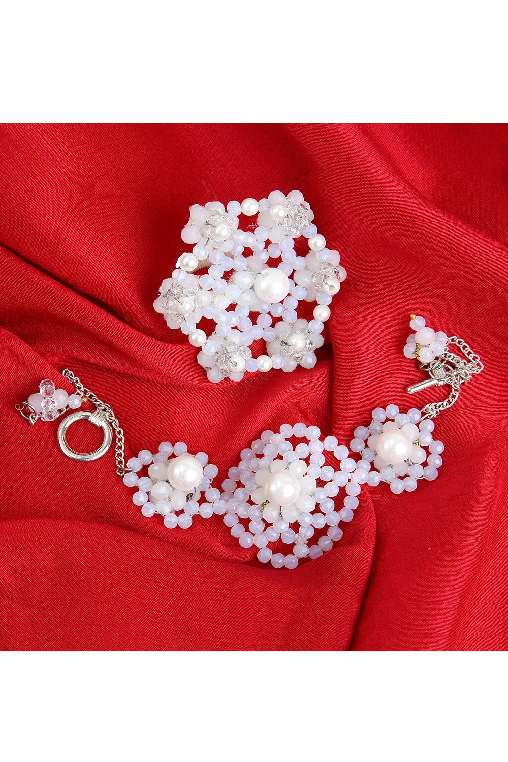 Blossoming Pearl Headband Ring And Bracelet Set
