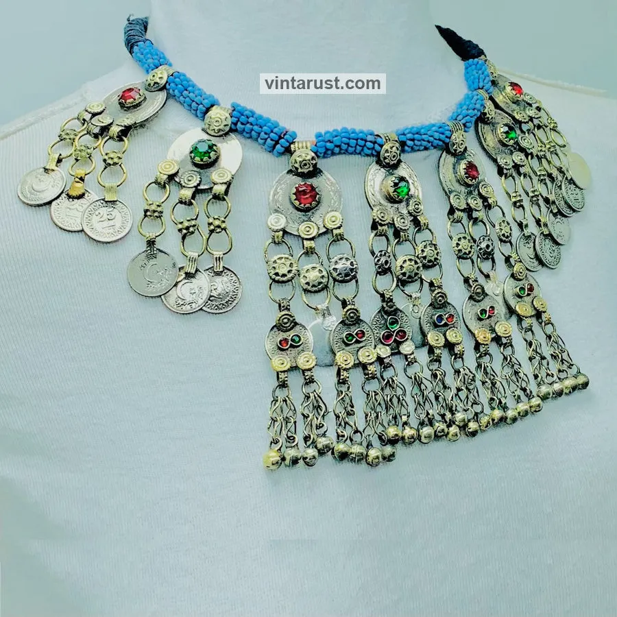 Bohemian Necklace With Coins and Glass Stones