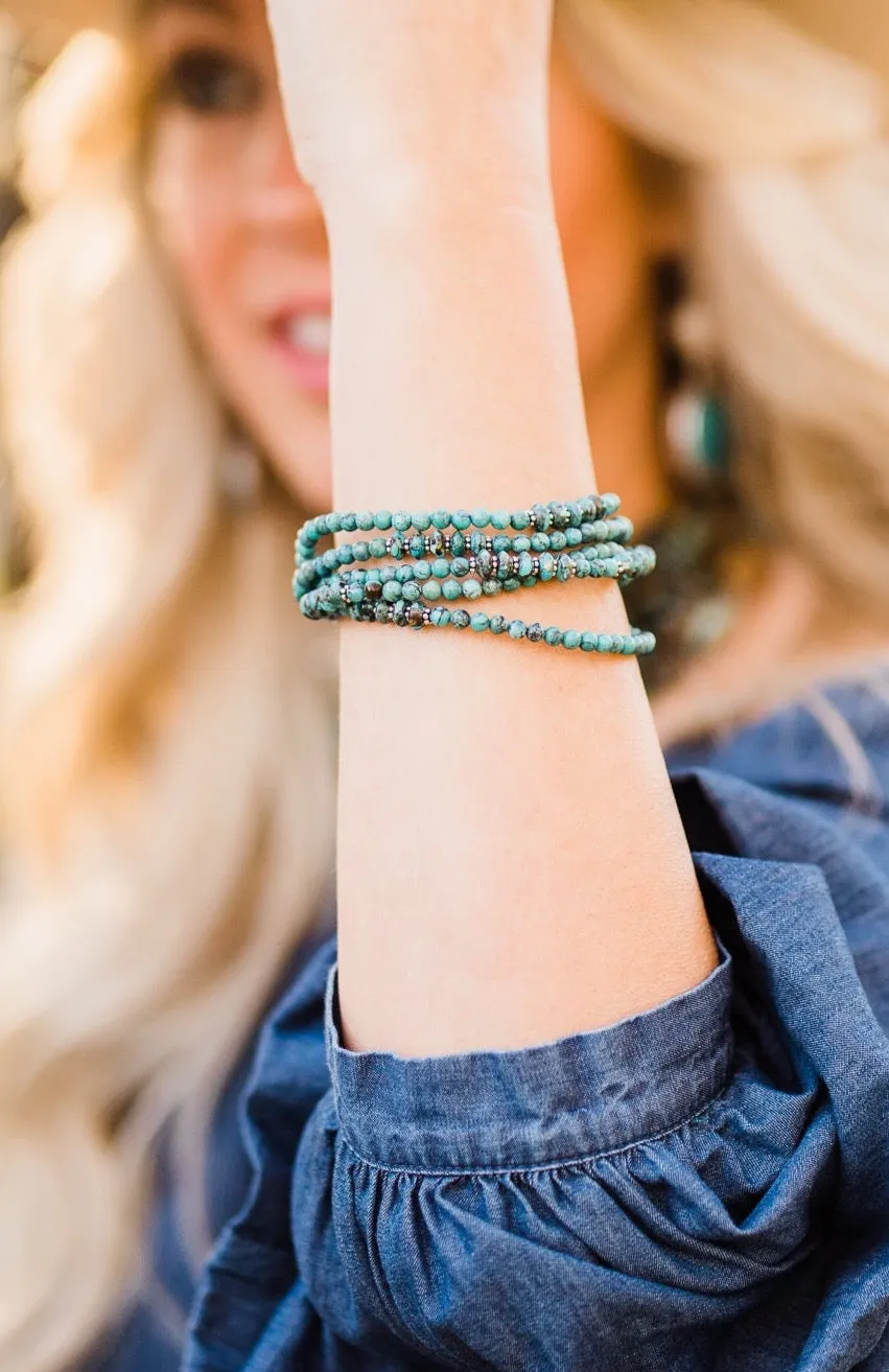 Bracelet, Turquoise Five Strands w/ Sterling Beads - Style 323AB - SALE!