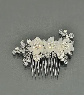 Bridal hair comb w/organza flowers, rhinestones and crystals