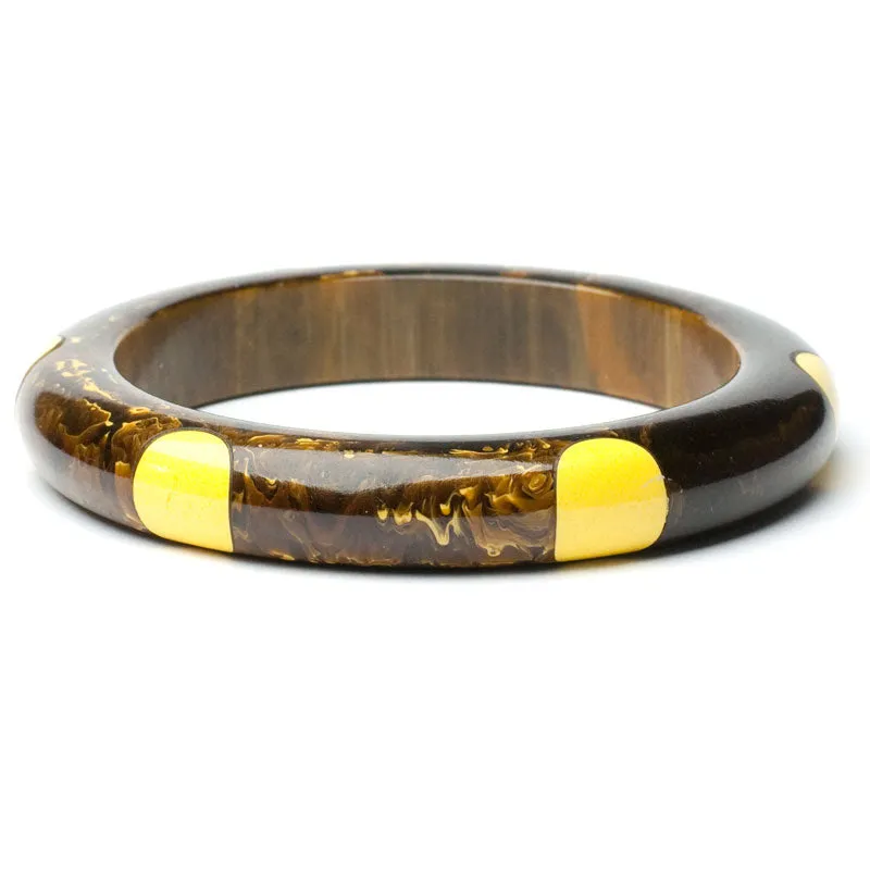 Brown Marbled Bakelite Bangle Bracelet with 6 Dots