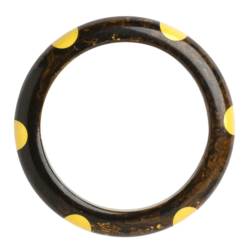 Brown Marbled Bakelite Bangle Bracelet with 6 Dots