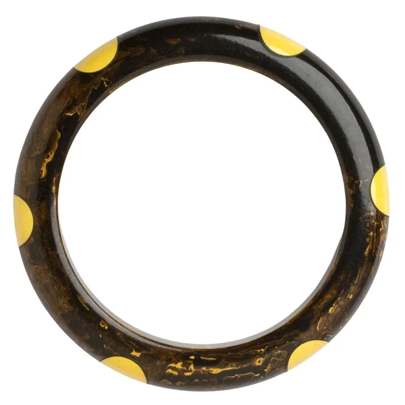 Brown Marbled Bakelite Bangle Bracelet with 6 Dots