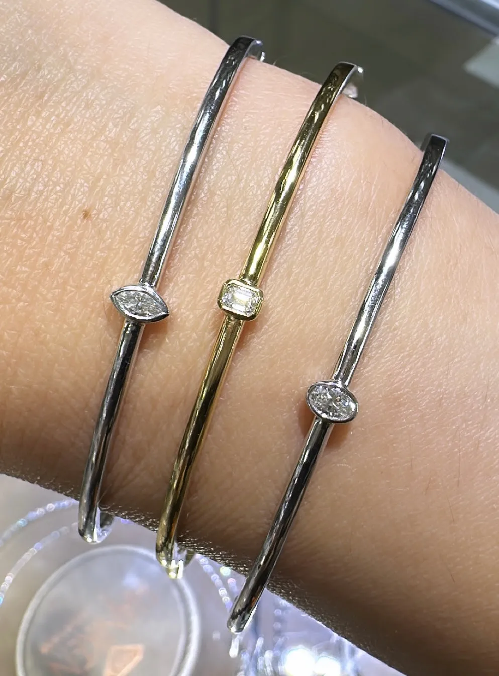Burnish Set Oval-cut Diamond Bangle Bracelet