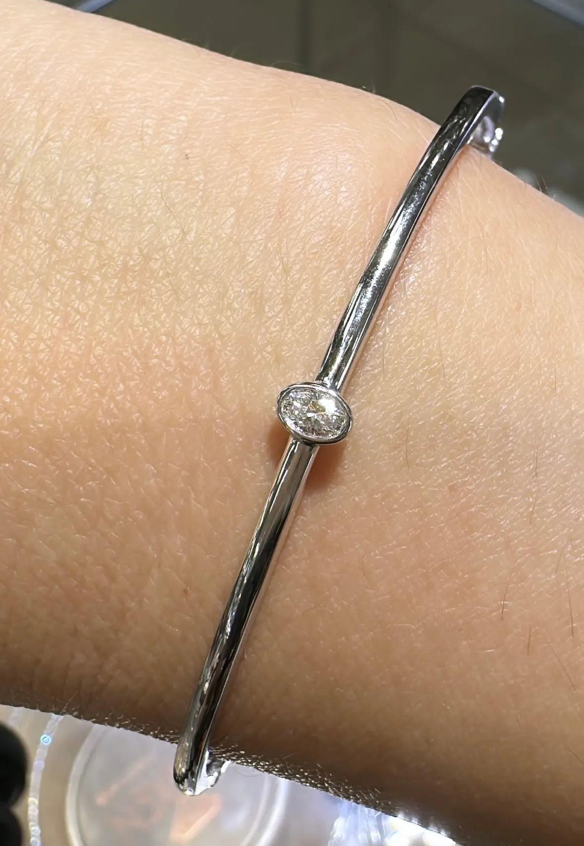 Burnish Set Oval-cut Diamond Bangle Bracelet