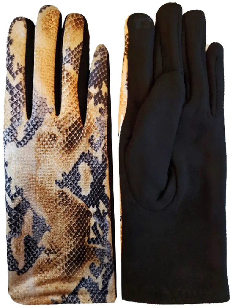 Camel Python Snake Print Texting Gloves