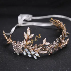 Champagne Crystal Bead Floral Bride Headband Hair Comb Wedding Accessories