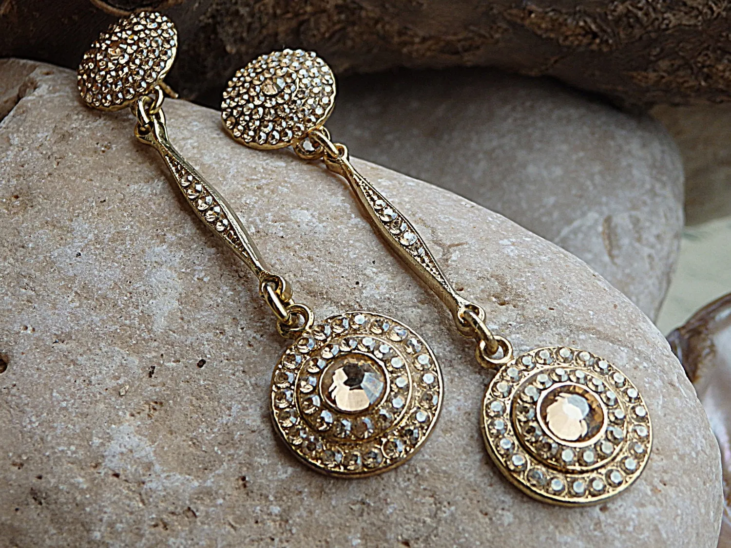 Champagne crystal stud and drop earrings