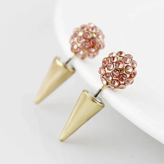 Cheap Gold Spike Crystal Spherical Earrings