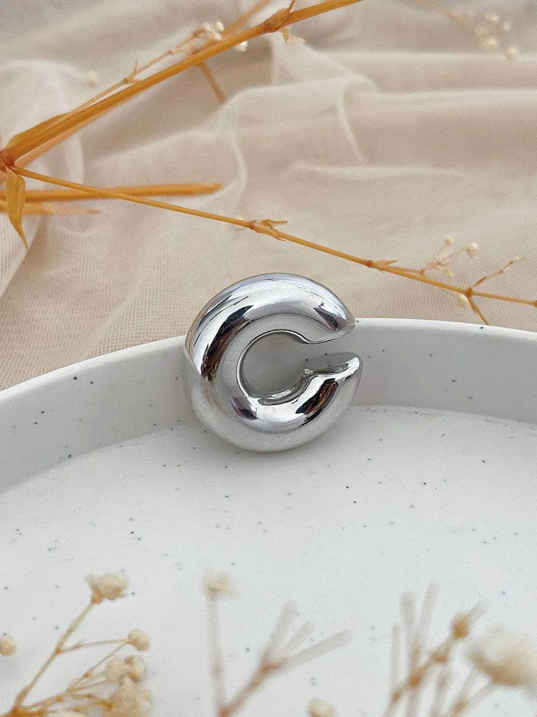 Chunky Silver Ear Cuff Earrings