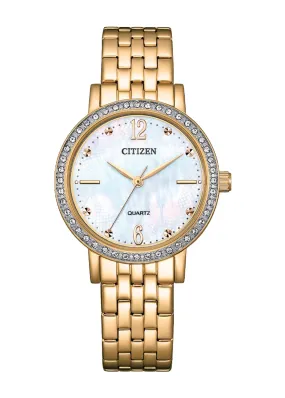 CITIZEN QUARTZ LADIES CRYSTAL MOTHER OF PEARL DIAL ROSE GOLD EL3103-57D