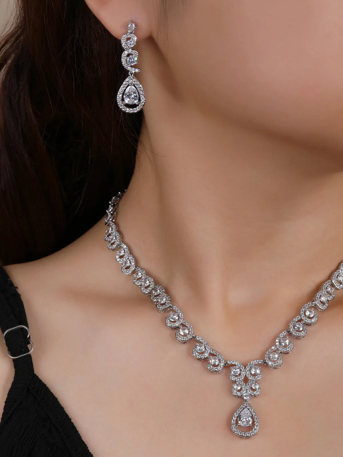 Classic Full 3A Cubic Zirconia Leaves Bridal Wedding Necklace Earring Set Women Prom Party Jewelry Sets CN10312