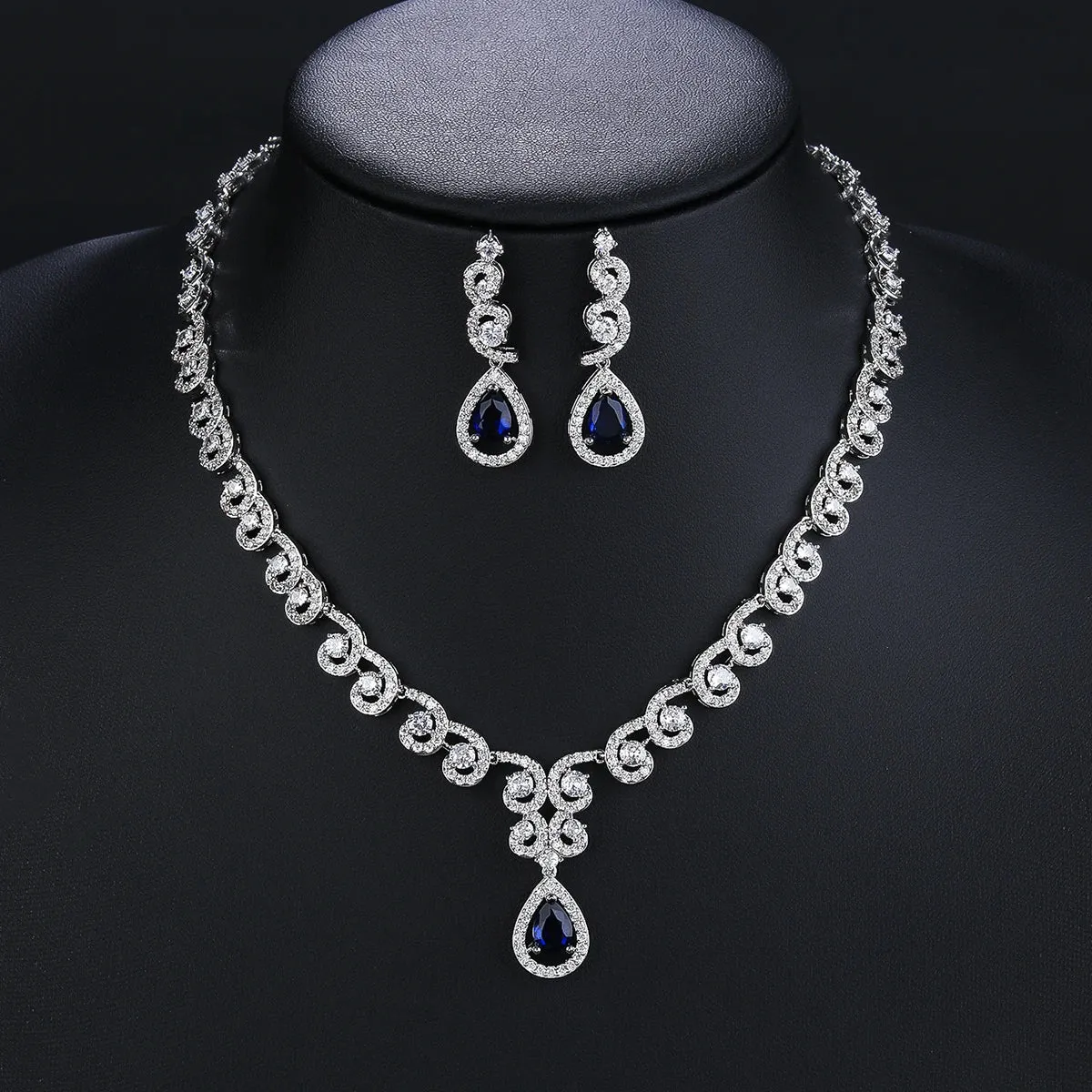 Classic Full 3A Cubic Zirconia Leaves Bridal Wedding Necklace Earring Set Women Prom Party Jewelry Sets CN10312