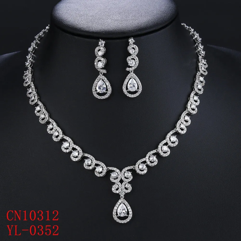Classic Full 3A Cubic Zirconia Leaves Bridal Wedding Necklace Earring Set Women Prom Party Jewelry Sets CN10312