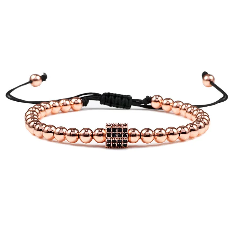 Copper Bead Braided Micro-inlaid Leopard Head Bracelet