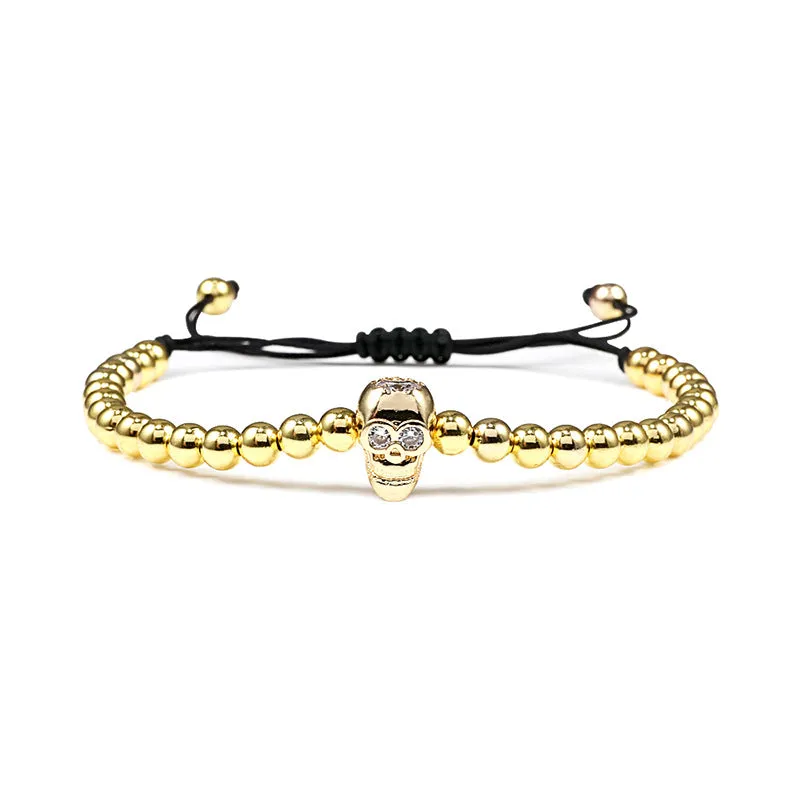 Copper Bead Braided Micro-inlaid Leopard Head Bracelet