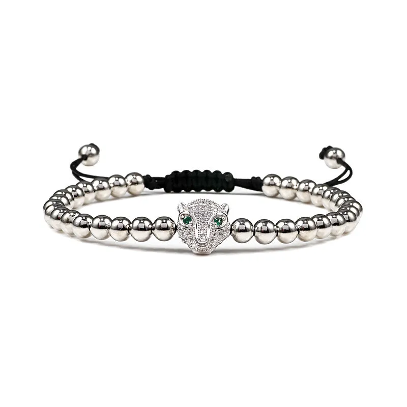 Copper Bead Braided Micro-inlaid Leopard Head Bracelet