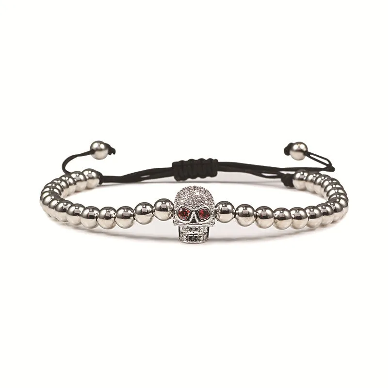 Copper Bead Braided Micro-inlaid Leopard Head Bracelet
