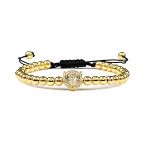 Copper Bead Braided Micro-inlaid Leopard Head Bracelet
