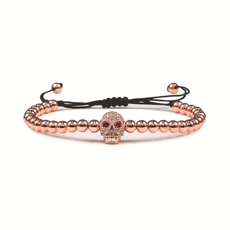 Copper Bead Braided Micro-inlaid Leopard Head Bracelet