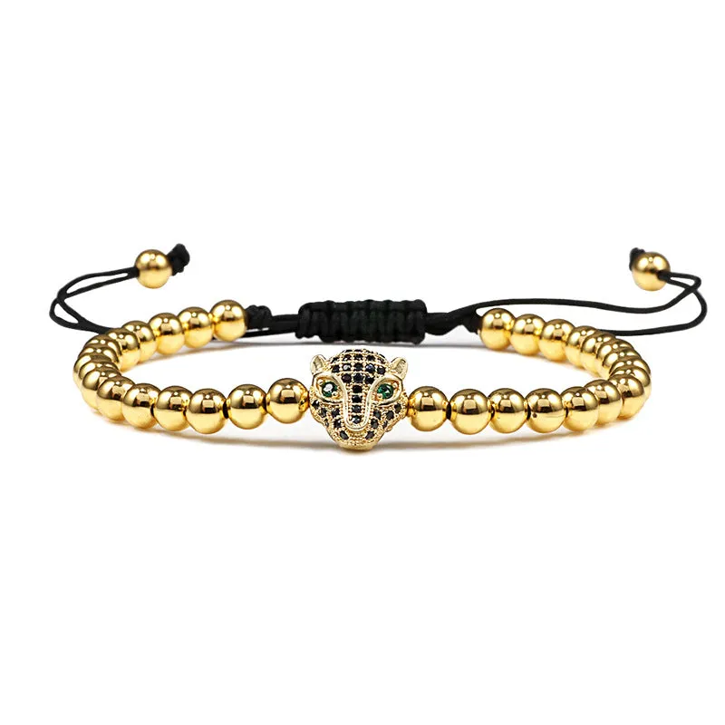 Copper Bead Braided Micro-inlaid Leopard Head Bracelet