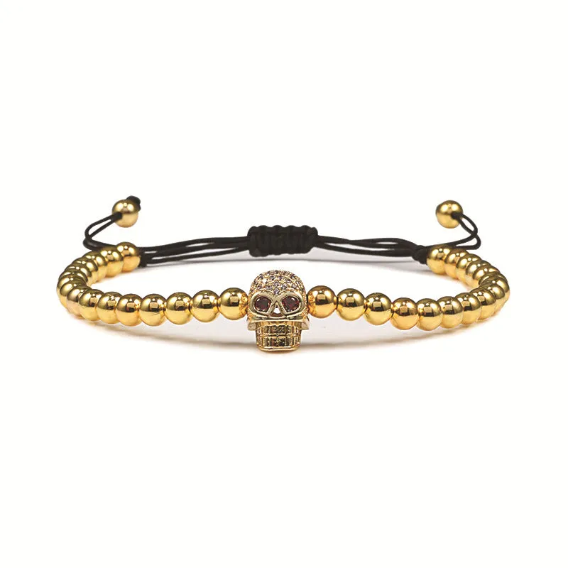 Copper Bead Braided Micro-inlaid Leopard Head Bracelet