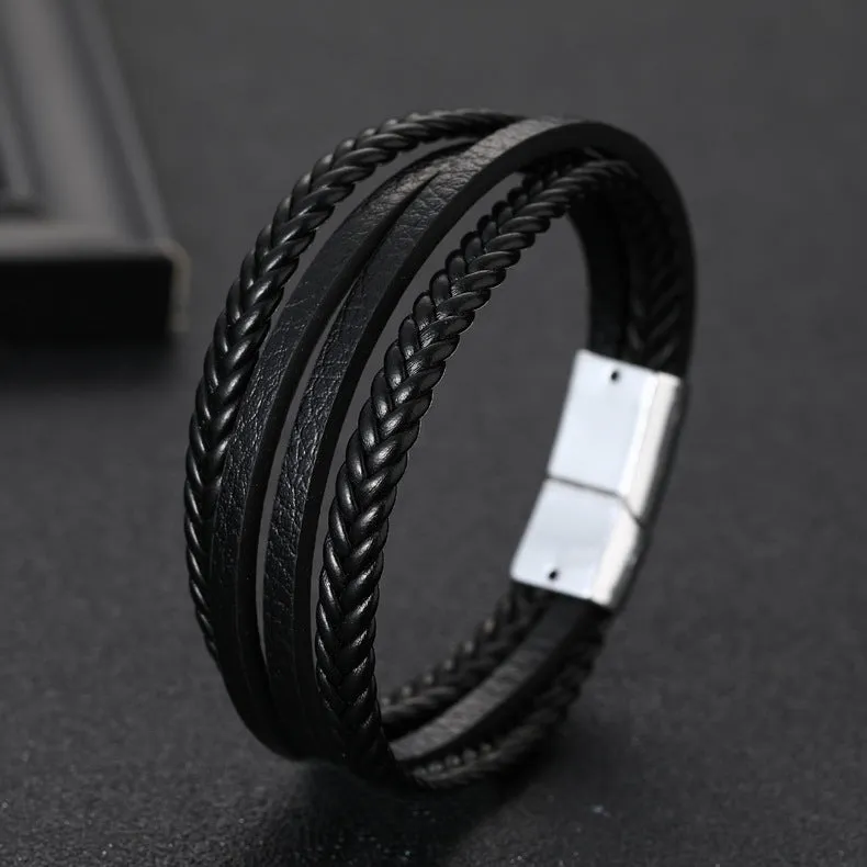 Cowhide rope braided leather bracelet