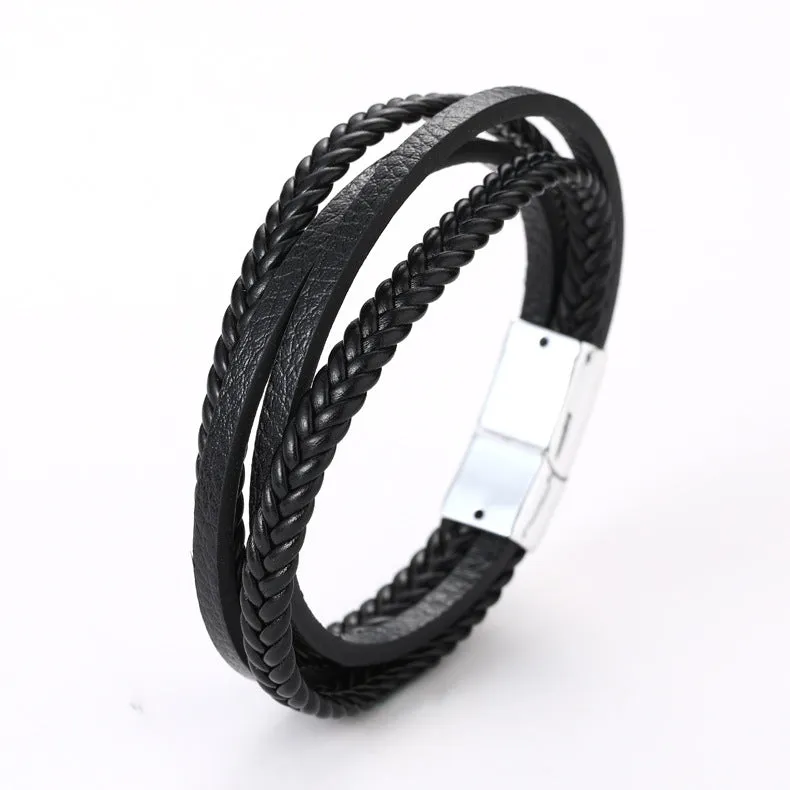 Cowhide rope braided leather bracelet