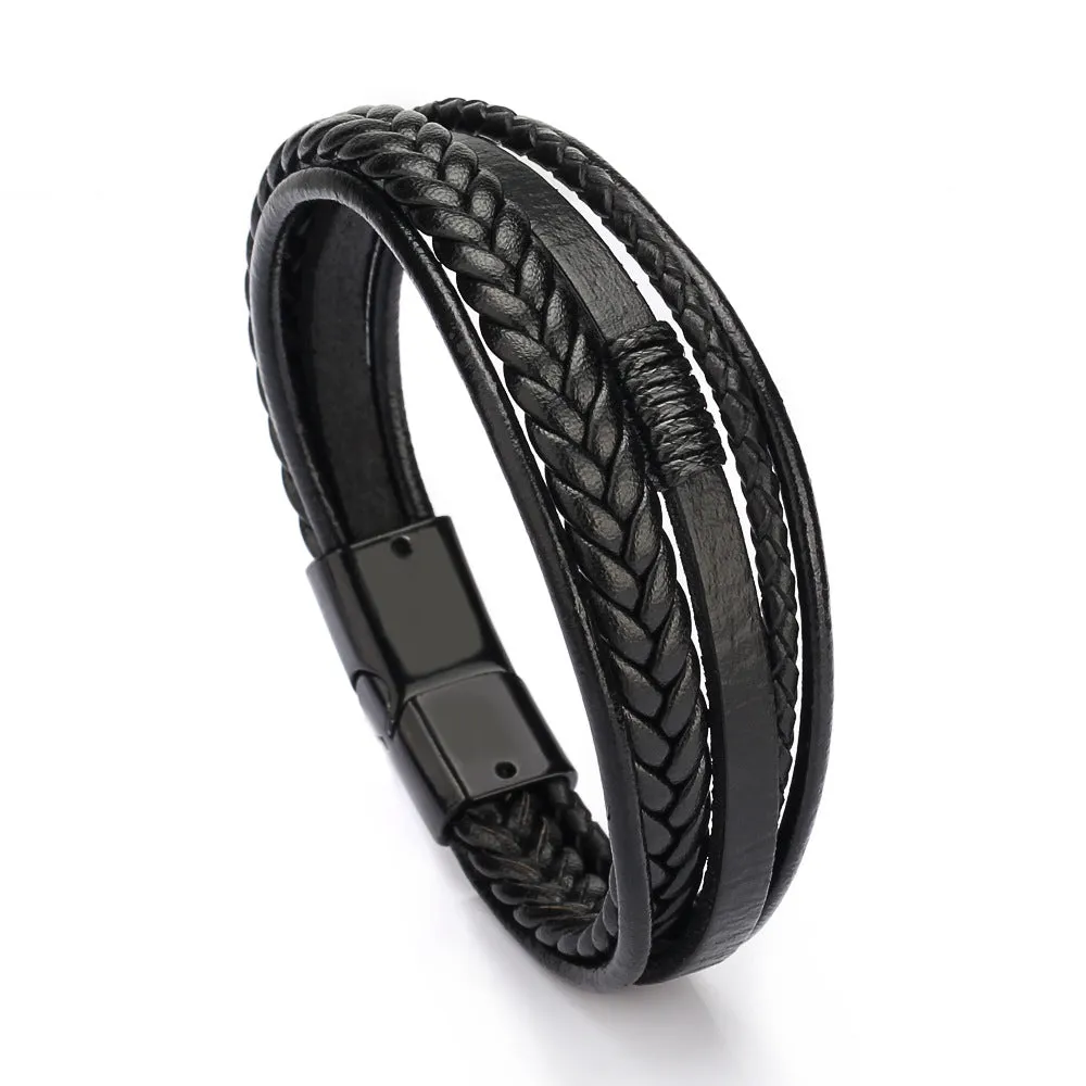 Cowhide rope braided leather bracelet