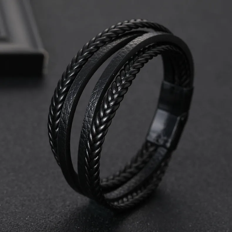 Cowhide rope braided leather bracelet
