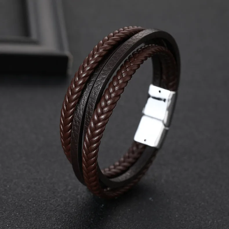 Cowhide rope braided leather bracelet