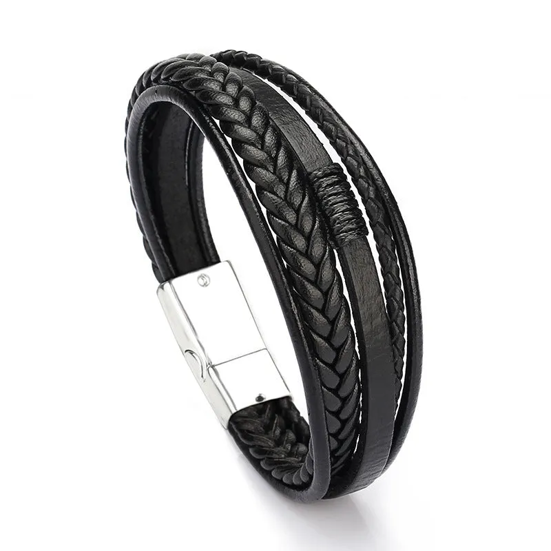 Cowhide rope braided leather bracelet