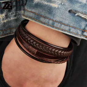 Cowhide rope braided leather bracelet