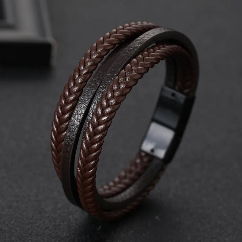 Cowhide rope braided leather bracelet