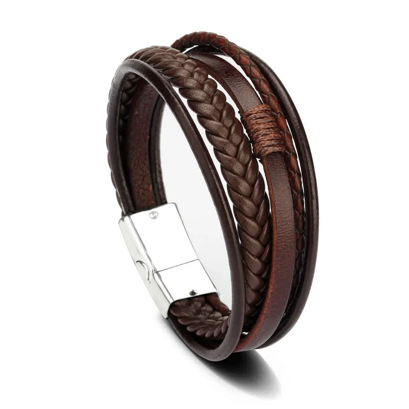 Cowhide rope braided leather bracelet