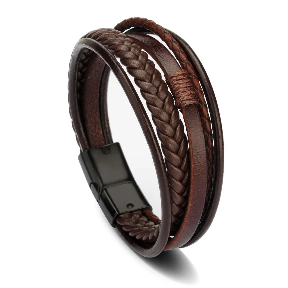 Cowhide rope braided leather bracelet