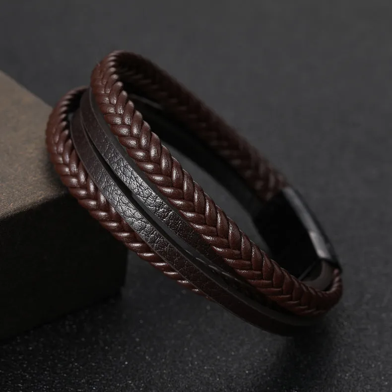 Cowhide rope braided leather bracelet