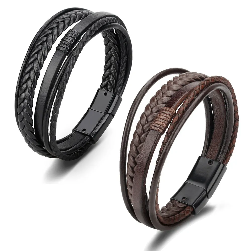 Cowhide rope braided leather bracelet