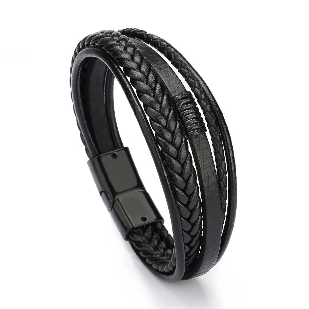 Cowhide rope braided leather bracelet