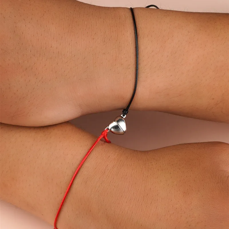 Creative Woven Heart-shaped Magnetic Buckle Attracting Lovers Bracelet Jewelry
