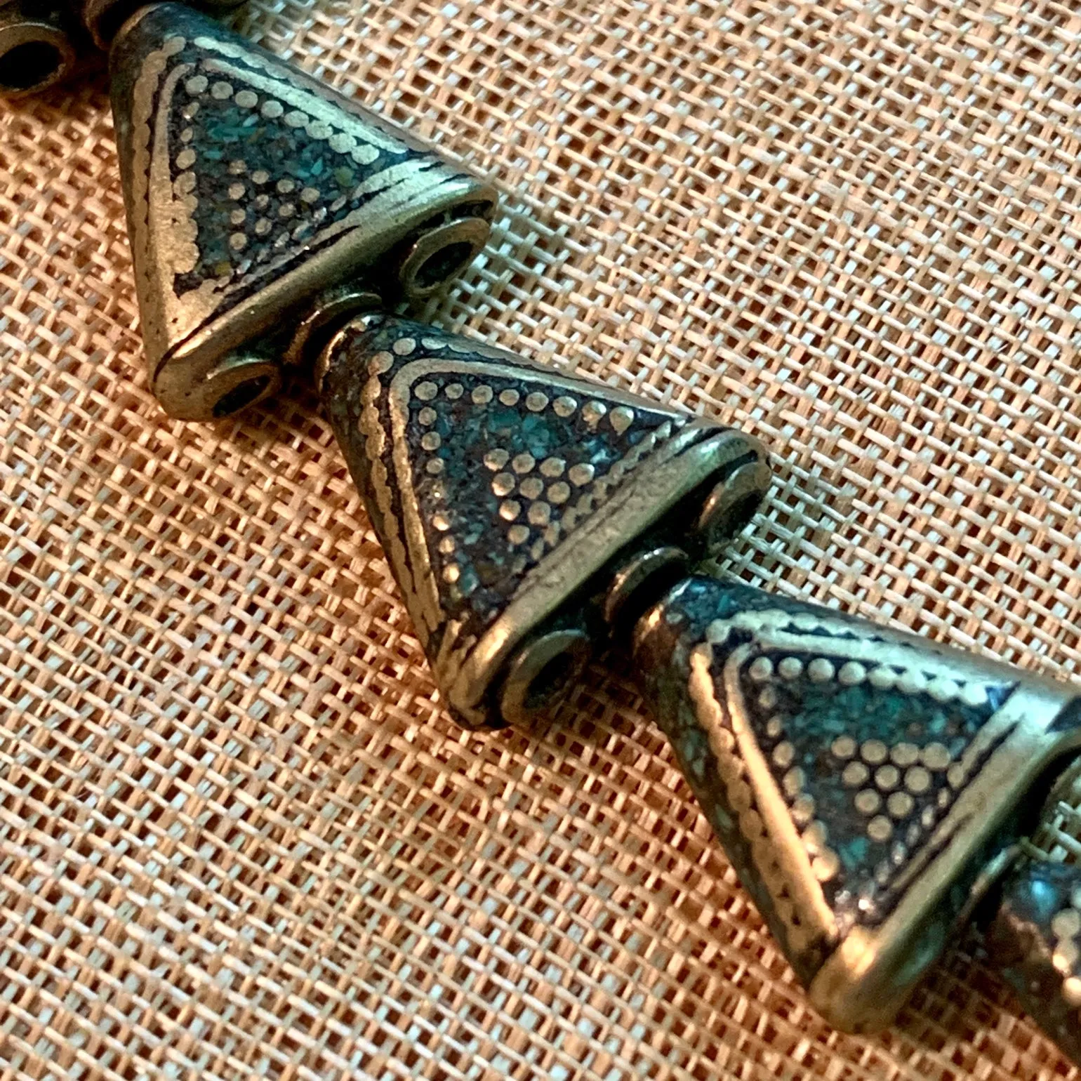 Crushed Turquiose & Brass 3-1 Cone Bead , Nepal
