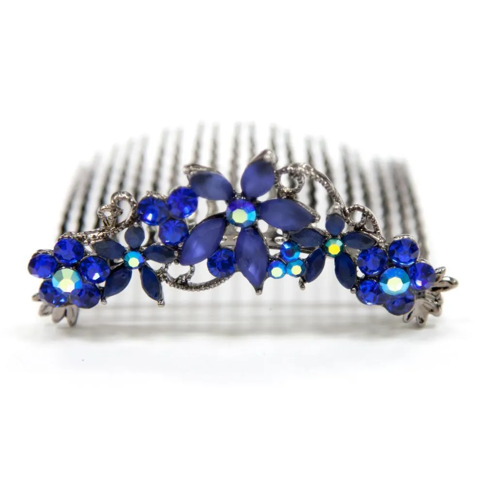 Crystal Hair Comb with Frosted Flowers