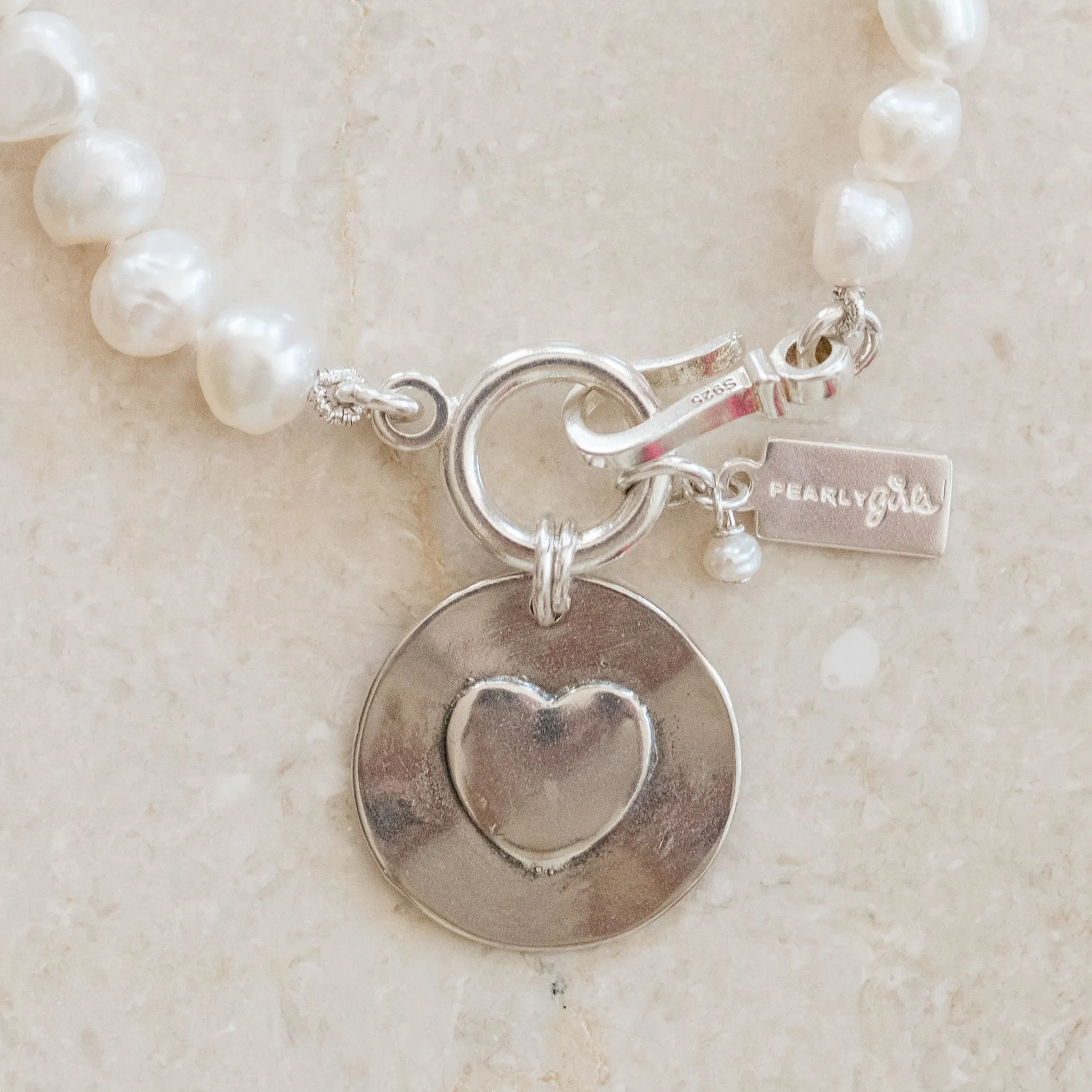 Cupid Pearl Bracelet | Freshwater Nuggets & Sterling Silver LOVE Disc | By Pearly Girls