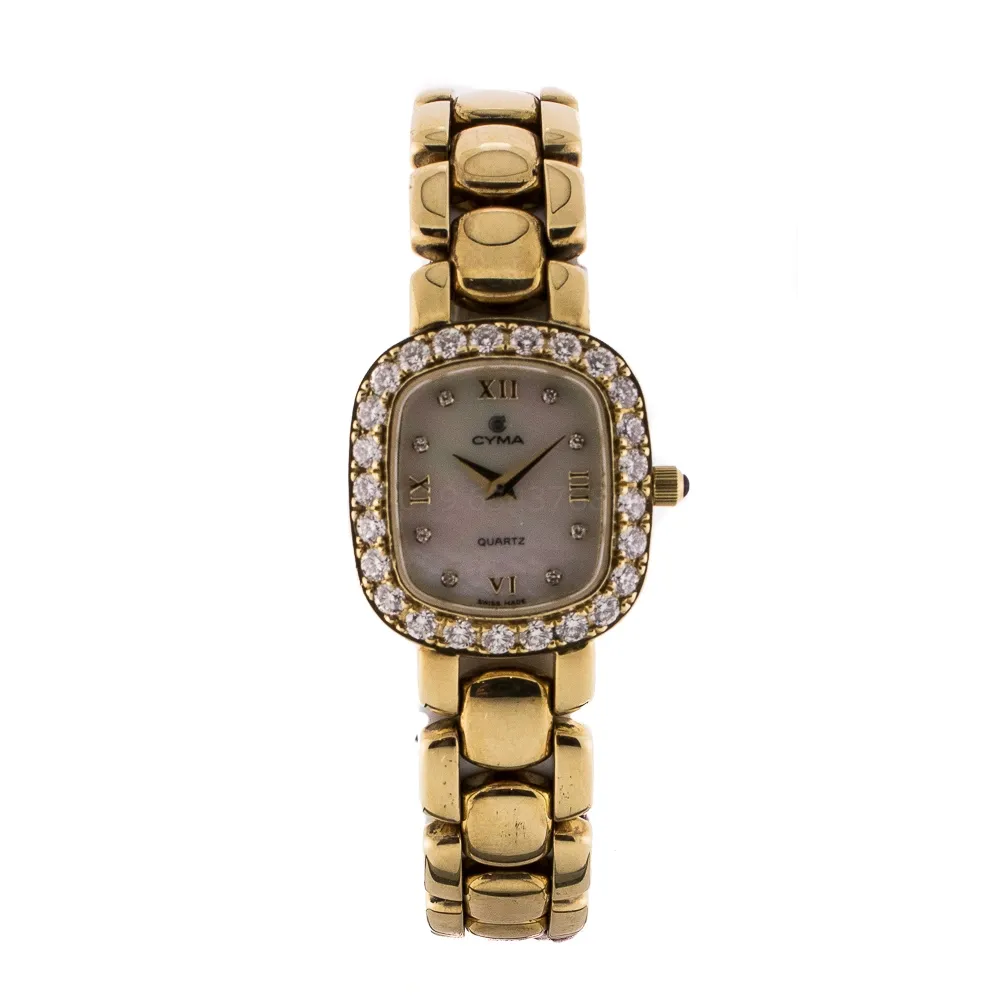 Cyma Ladies' Watch 18K Yellow Gold MOP Dial Diamonds 22mm Quartz (FINAL SALE) (SOLD AS IS)