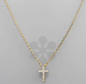 CZ Stone Cross Necklace - Gold